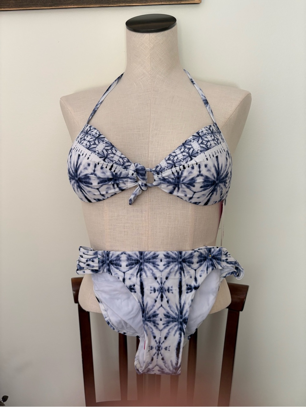 Tie-Dye Halter Bikini Set - Blue and White